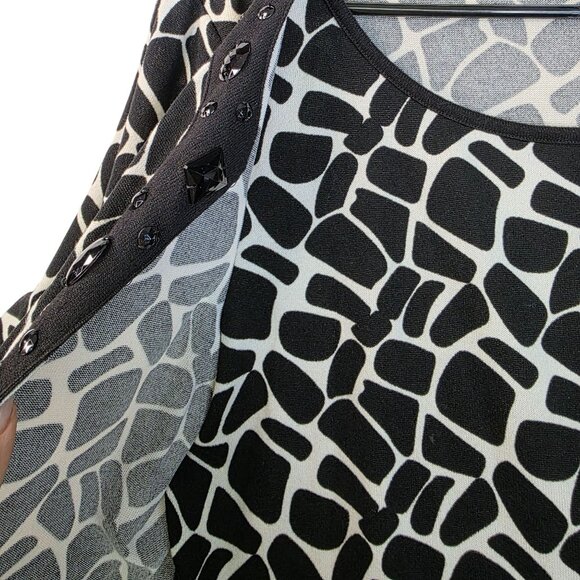 Multiples Large Giraffe Print Beaded Cardigan Black White Long Sleeve Deadstock - Picture 5 of 10